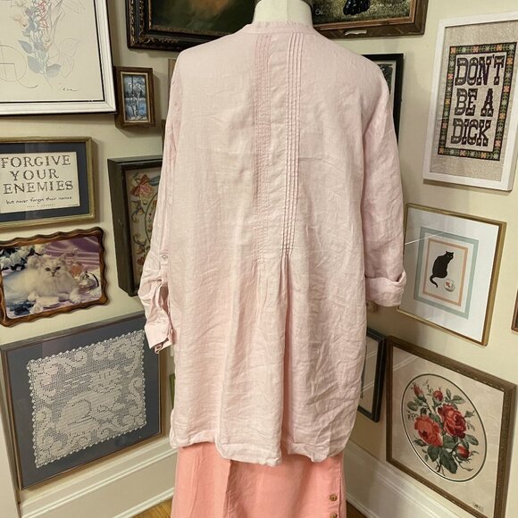 J. Jill Womens Pink Linen Button-Down Pleated Tunic Blouse Size 3X - Picture 4 of 6